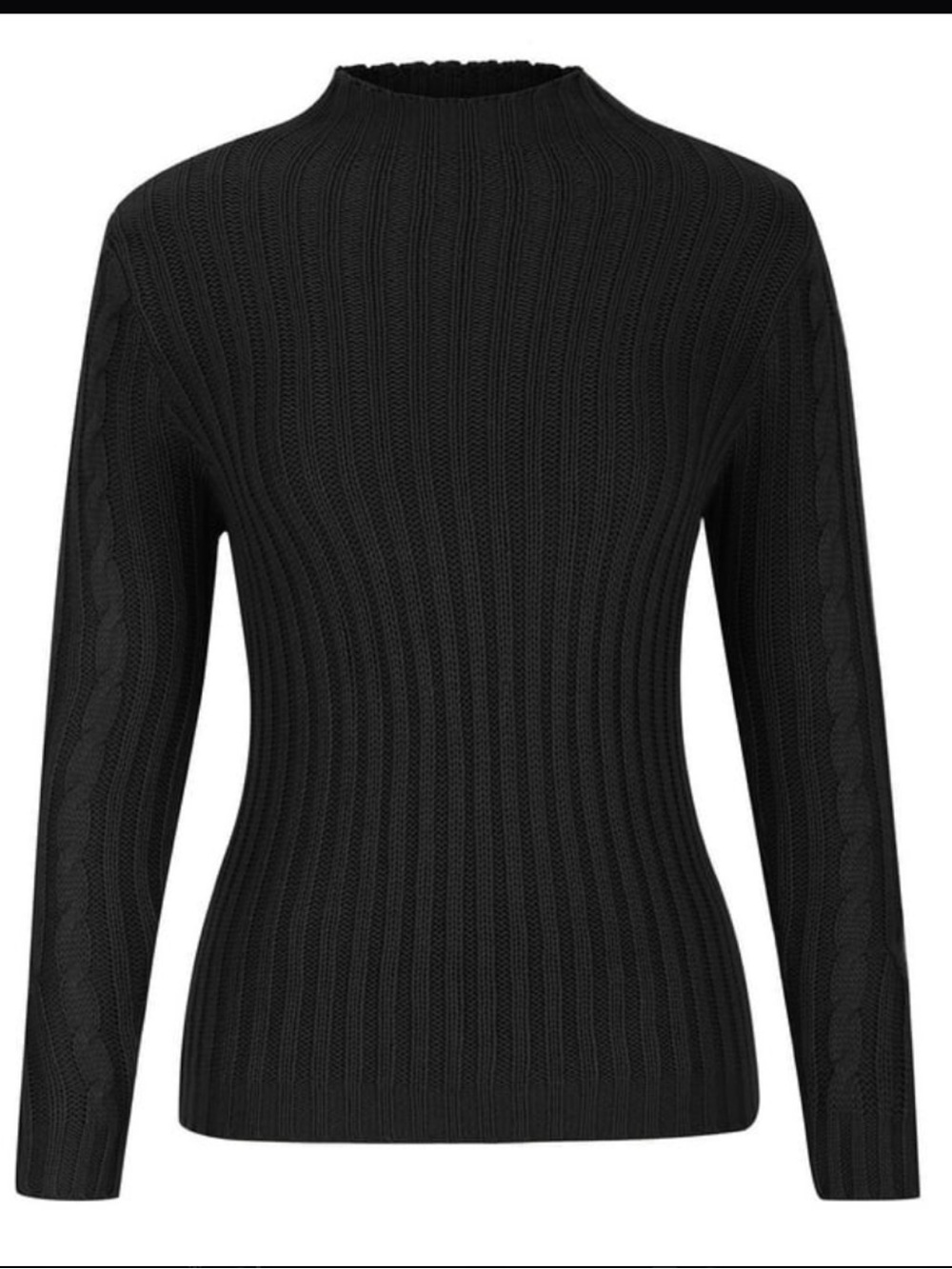 Zara Black Ribbed Cable-Knit Crew Sweater